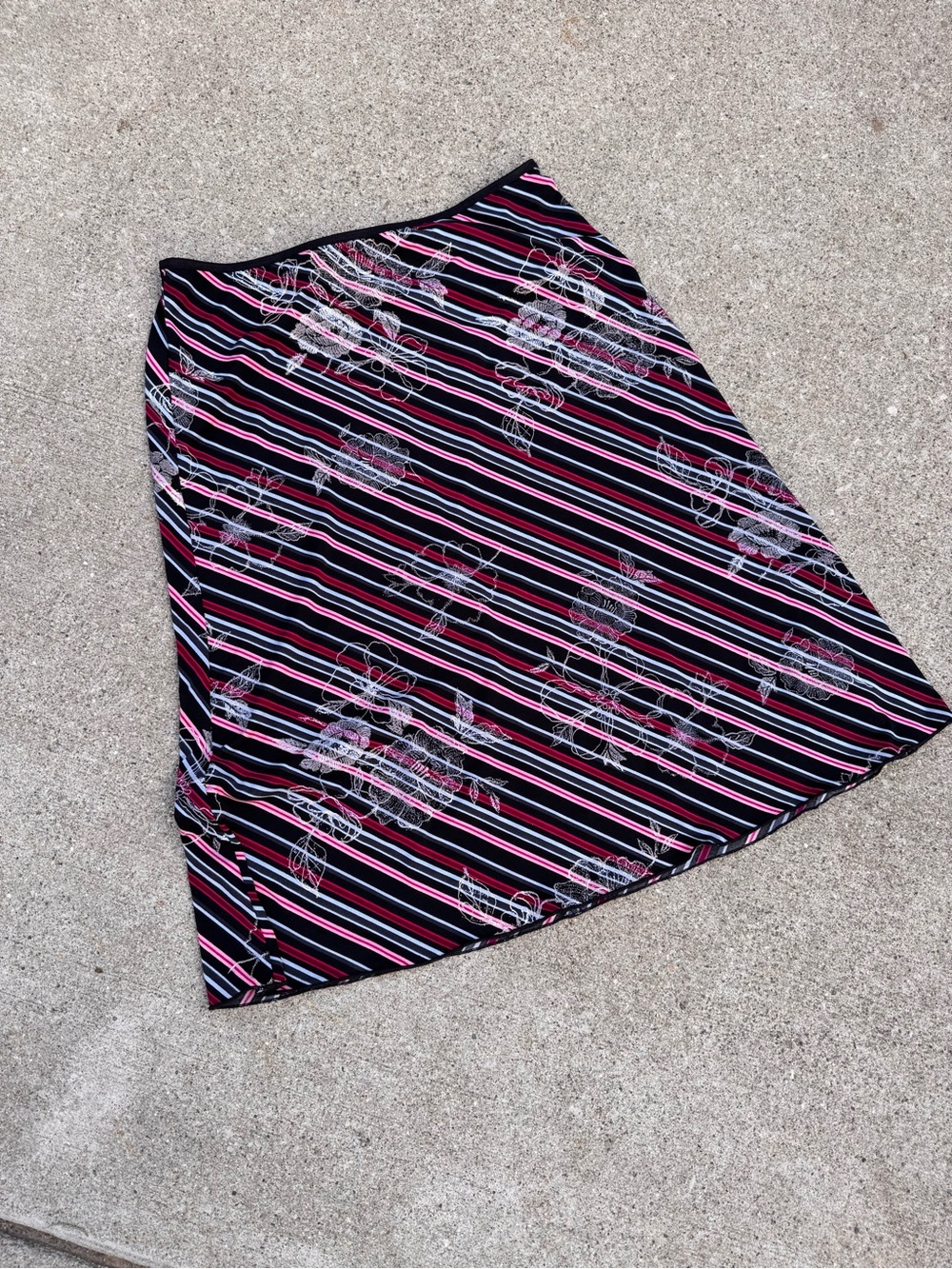 Wrapper Black Midi Skirt with Pink and White Stripes
